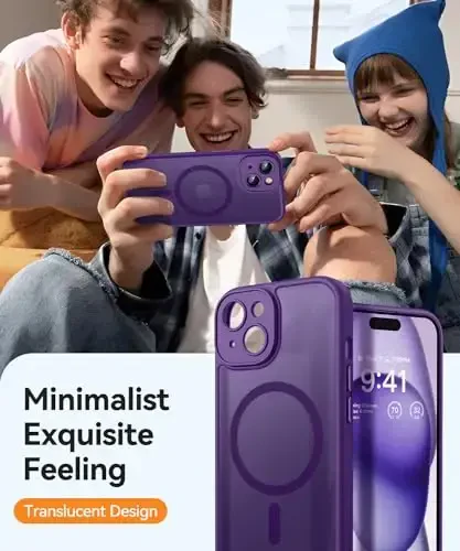 CANSHN Magnetic for iPhone 15 Case, Upgraded [Full Camera Protection] [Compatible with Magsafe] [Translucent Matte] Shockproof Protective Phone Case for iPhone 15 6.1