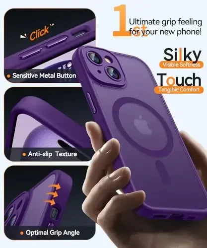 CANSHN Magnetic for iPhone 15 Case, Upgraded [Full Camera Protection] [Compatible with Magsafe] [Translucent Matte] Shockproof Protective Phone Case for iPhone 15 6.1