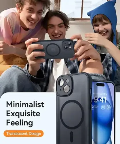 CANSHN Magnetic for iPhone 15 Plus Case, Upgraded [Full Camera Protection] [Compatible with Magsafe] [Translucent Matte] Shockproof Protective Phone Case for iPhone 15 Plus 6.7