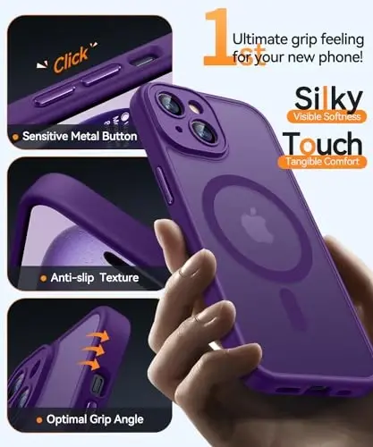 CANSHN Magnetic for iPhone 15 Plus Case, Upgraded [Full Camera Protection] [Compatible with Magsafe] [Translucent Matte] Shockproof Protective Phone Case for iPhone 15 Plus 6.7