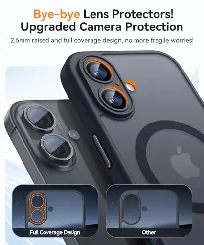 CANSHN Magnetic for iPhone 16 Case, Upgraded [Full Camera Protection] [Compatible with Magsafe] [Translucent Matte] Shockproof Protective Phone Case for iPhone 16 - Black (Pack of 2) - 3