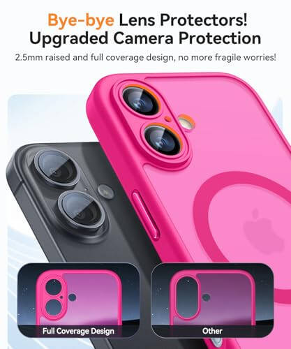 CANSHN Magnetic for iPhone 16 Case, Upgraded [Full Camera Protection] [Compatible with Magsafe] [Translucent Matte] Shockproof Protective Phone Case for iPhone 16 - Hot Pink - 4