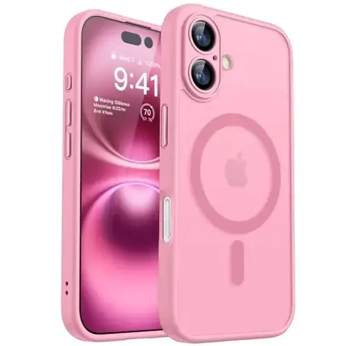 CANSHN Magnetic for iPhone 16 Case, Upgraded [Full Camera Protection] [Compatible with Magsafe] [Translucent Matte] Shockproof Protective Phone Case for iPhone 16 - Pink 