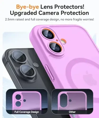 CANSHN Magnetic for iPhone 16 Case, Upgraded [Full Camera Protection] [Compatible with Magsafe] [Translucent Matte] Shockproof Protective Phone Case for iPhone 16 - Pinkish Purple - 4