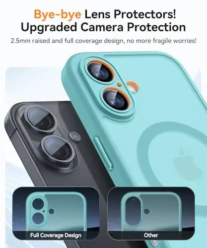 CANSHN Magnetic for iPhone 16 Case, Upgraded [Full Camera Protection] [Compatible with Magsafe] [Translucent Matte] Shockproof Protective Phone Case for iPhone 16 - Teal - 4