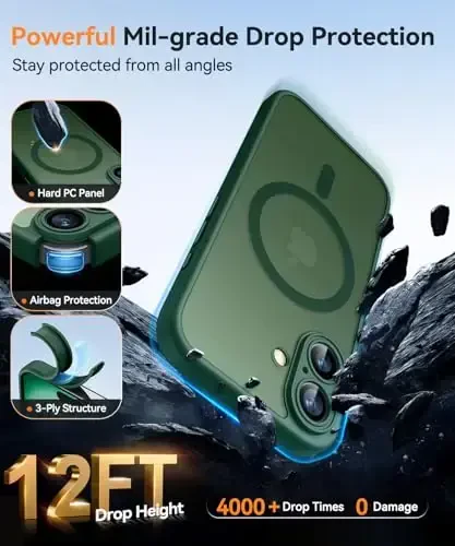 CANSHN Magnetic for iPhone 16 Plus Case, Upgraded [Full Camera Protection] [Compatible with Magsafe] [Translucent Matte] Shockproof Protective Phone Case for iPhone 16 Plus - Deep Green - 6