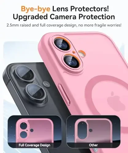 CANSHN Magnetic for iPhone 16 Plus Case, Upgraded [Full Camera Protection] [Compatible with Magsafe] [Translucent Matte] Shockproof Protective Phone Case for iPhone 16 Plus - Pink - 3