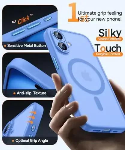 CANSHN Magnetic for iPhone 16 Plus Case, Upgraded [Full Camera Protection] [Compatible with Magsafe] [Translucent Matte] Shockproof Protective Phone Case for iPhone 16 Plus - Ultramarine - 6