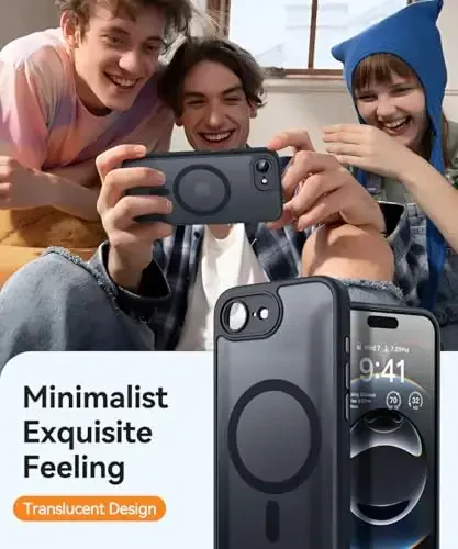 CANSHN Magnetic for iPhone 16e Case, Upgraded [Full Camera Protection] [Compatible with Magsafe] [Translucent Matte] Shockproof Protective Phone Case for iPhone 16e - Black - 7