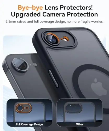 CANSHN Magnetic for iPhone 16e Case, Upgraded [Full Camera Protection] [Compatible with Magsafe] [Translucent Matte] Shockproof Protective Phone Case for iPhone 16e - Black - 2