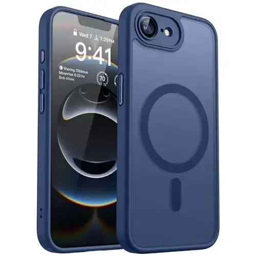 CANSHN Magnetic for iPhone 16e Case, Upgraded [Full Camera Protection] [Compatible with Magsafe] [Translucent Matte] Shockproof Protective Phone Case for iPhone 16e - Deep Blue - 1