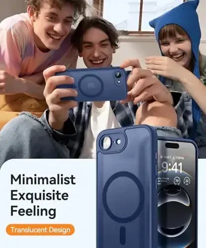 CANSHN Magnetic for iPhone 16e Case, Upgraded [Full Camera Protection] [Compatible with Magsafe] [Translucent Matte] Shockproof Protective Phone Case for iPhone 16e - Deep Blue - 7