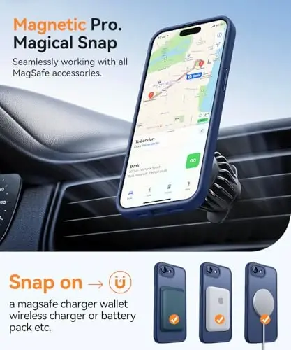 CANSHN Magnetic for iPhone 16e Case, Upgraded [Full Camera Protection] [Compatible with Magsafe] [Translucent Matte] Shockproof Protective Phone Case for iPhone 16e - Deep Blue - 3
