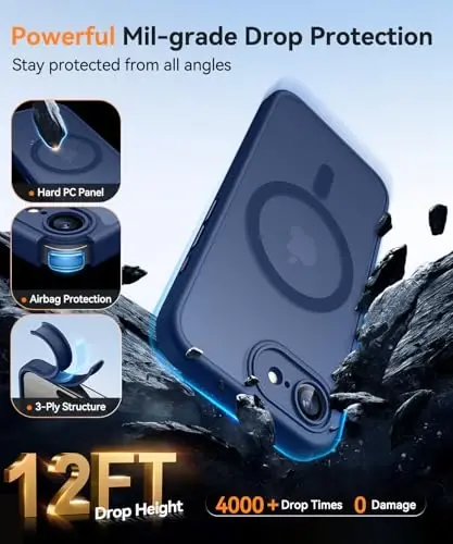 CANSHN Magnetic for iPhone 16e Case, Upgraded [Full Camera Protection] [Compatible with Magsafe] [Translucent Matte] Shockproof Protective Phone Case for iPhone 16e - Deep Blue - 5
