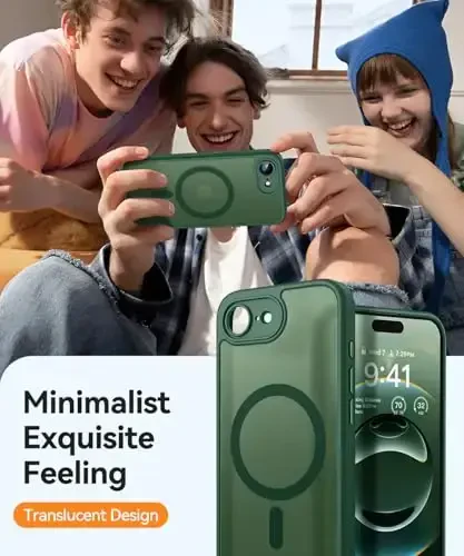 CANSHN Magnetic for iPhone 16e Case, Upgraded [Full Camera Protection] [Compatible with Magsafe] [Translucent Matte] Shockproof Protective Phone Case for iPhone 16e - Deep Green - 7