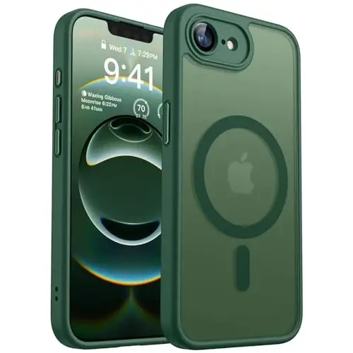 CANSHN Magnetic for iPhone 16e Case, Upgraded [Full Camera Protection] [Compatible with Magsafe] [Translucent Matte] Shockproof Protective Phone Case for iPhone 16e - Deep Green 