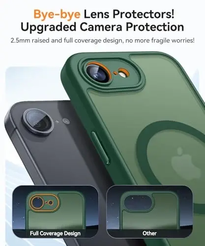 CANSHN Magnetic for iPhone 16e Case, Upgraded [Full Camera Protection] [Compatible with Magsafe] [Translucent Matte] Shockproof Protective Phone Case for iPhone 16e - Deep Green - CANSHN (1)