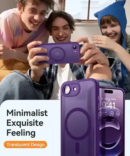 CANSHN Magnetic for iPhone 16e Case, Upgraded [Full Camera Protection] [Compatible with Magsafe] [Translucent Matte] Shockproof Protective Phone Case for iPhone 16e - Deep Purple - 7