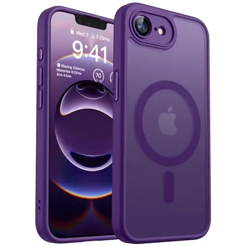 CANSHN Magnetic for iPhone 16e Case, Upgraded [Full Camera Protection] [Compatible with Magsafe] [Translucent Matte] Shockproof Protective Phone Case for iPhone 16e - Deep Purple - 1