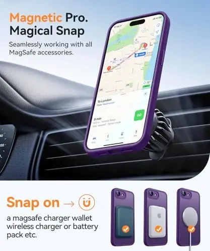 CANSHN Magnetic for iPhone 16e Case, Upgraded [Full Camera Protection] [Compatible with Magsafe] [Translucent Matte] Shockproof Protective Phone Case for iPhone 16e - Deep Purple - 3