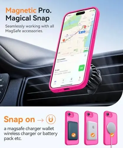 CANSHN Magnetic for iPhone 16e Case, Upgraded [Full Camera Protection] [Compatible with Magsafe] [Translucent Matte] Shockproof Protective Phone Case for iPhone 16e - Hot Pink - 3