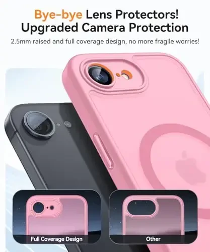 CANSHN Magnetic for iPhone 16e Case, Upgraded [Full Camera Protection] [Compatible with Magsafe] [Translucent Matte] Shockproof Protective Phone Case for iPhone 16e - Pink - 3