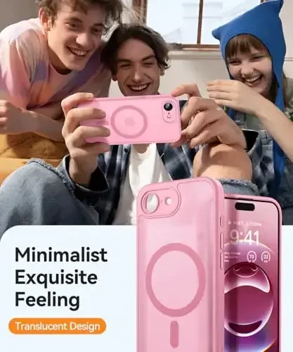 CANSHN Magnetic for iPhone 16e Case, Upgraded [Full Camera Protection] [Compatible with Magsafe] [Translucent Matte] Shockproof Protective Phone Case for iPhone 16e - Pink - 7