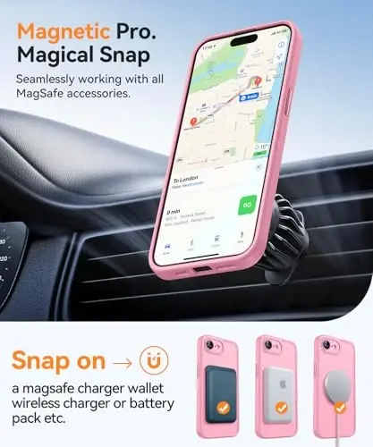 CANSHN Magnetic for iPhone 16e Case, Upgraded [Full Camera Protection] [Compatible with Magsafe] [Translucent Matte] Shockproof Protective Phone Case for iPhone 16e - Pink - 3