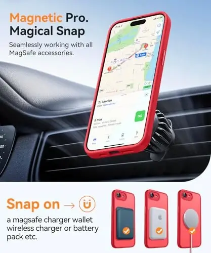 CANSHN Magnetic for iPhone 16e Case, Upgraded [Full Camera Protection] [Compatible with Magsafe] [Translucent Matte] Shockproof Protective Phone Case for iPhone 16e - Red - 3