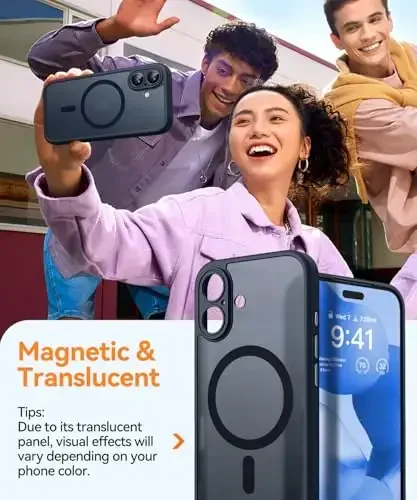 CANSHN Magnetic for iPhone 17 Case, Upgraded [Full Camera Protection] [Compatible with Magsafe] [Translucent Matte] Shockproof Protective Phone Case for iPhone 17 - Black - 4