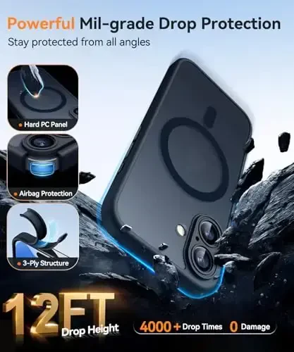 CANSHN Magnetic for iPhone 17 Case, Upgraded [Full Camera Protection] [Compatible with Magsafe] [Translucent Matte] Shockproof Protective Phone Case for iPhone 17 - Black - 6