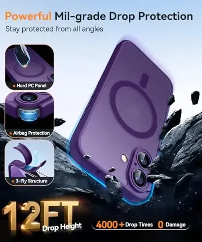 CANSHN Magnetic for iPhone 17 Case, Upgraded [Full Camera Protection] [Compatible with Magsafe] [Translucent Matte] Shockproof Protective Phone Case for iPhone 17 - Deep Purple - 6