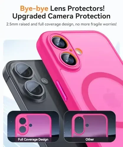 CANSHN Magnetic for iPhone 17 Case, Upgraded [Full Camera Protection] [Compatible with Magsafe] [Translucent Matte] Shockproof Protective Phone Case for iPhone 17 - Hot Pink - 3