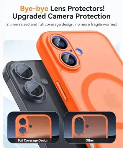 CANSHN Magnetic for iPhone 17 Case, Upgraded [Full Camera Protection] [Compatible with Magsafe] [Translucent Matte] Shockproof Protective Phone Case for iPhone 17 - Orange - 3