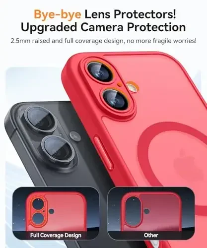 CANSHN Magnetic for iPhone 17 Case, Upgraded [Full Camera Protection] [Compatible with Magsafe] [Translucent Matte] Shockproof Protective Phone Case for iPhone 17 - Red - 3
