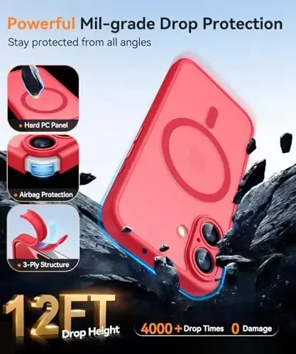 CANSHN Magnetic for iPhone 17 Case, Upgraded [Full Camera Protection] [Compatible with Magsafe] [Translucent Matte] Shockproof Protective Phone Case for iPhone 17 - Red - 6