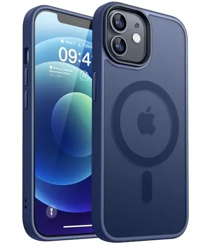 CANSHN Magnetic iPhone 12/iPhone 12 Pro gʻilofi [Magsafe bilan mos] [Yarim shaffof mat] Yupqa zarbaga chidamli himoya bamperli telefon gʻilofi 6.1 dyuym - Toʻq koʻk 