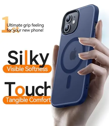 CANSHN Magnetic iPhone 12/iPhone 12 Pro gʻilofi [Magsafe bilan mos] [Yarim shaffof mat] Yupqa zarbaga chidamli himoya bamperli telefon gʻilofi 6.1 dyuym - Toʻq koʻk - 4