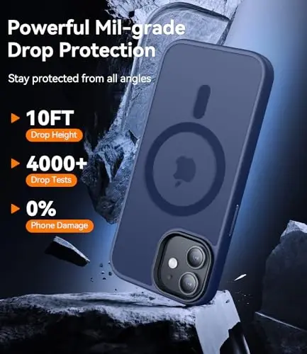 CANSHN Magnetic iPhone 12/iPhone 12 Pro gʻilofi [Magsafe bilan mos] [Yarim shaffof mat] Yupqa zarbaga chidamli himoya bamperli telefon gʻilofi 6.1 dyuym - Toʻq koʻk - 3