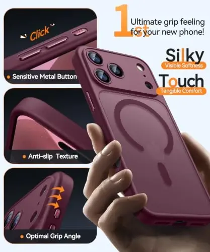 CANSHN Magnetic Shockproof for iPhone 18 Pro Max Case, Burgundy Red | Full Camera Protection, Compatible with MagSafe, Translucent Matte, Military-Grade Protection, Scratch Resistant, Slim Fit - 4