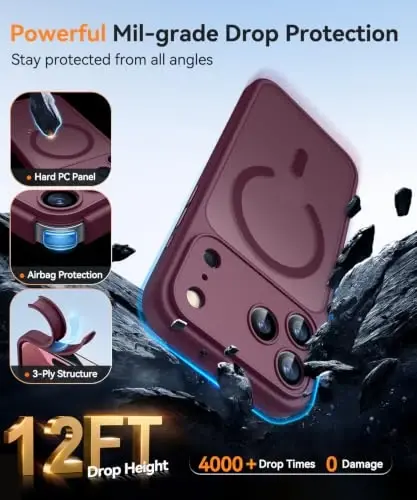 CANSHN Magnetic Shockproof for iPhone 18 Pro Max Case, Burgundy Red | Full Camera Protection, Compatible with MagSafe, Translucent Matte, Military-Grade Protection, Scratch Resistant, Slim Fit - 6