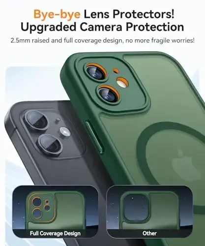 CANSHN Magnetic Compatible with iPhone 12 Case, Upgraded [Full Camera Protection] [Compatible with Magsafe] [Translucent Matte] Shockproof Protective Phone Case Cover 6.1 Inch - Deep Green - 3