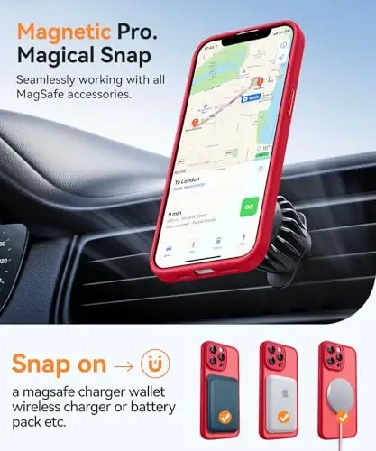 CANSHN Magnetic Compatible with iPhone 13 Pro Max Case, Upgraded [Full Camera Protection] [Compatible with Magsafe] [Translucent Matte] Shockproof Protective Phone Case Cover 6.7 Inch - Red - 5