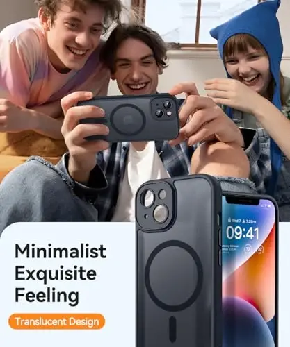 CANSHN Magnetic for iPhone 14 Case, Upgraded [Full Camera Protection] [Compatible with Magsafe] [Translucent Matte] Shockproof Protective Phone Case for iPhone 14 6.1