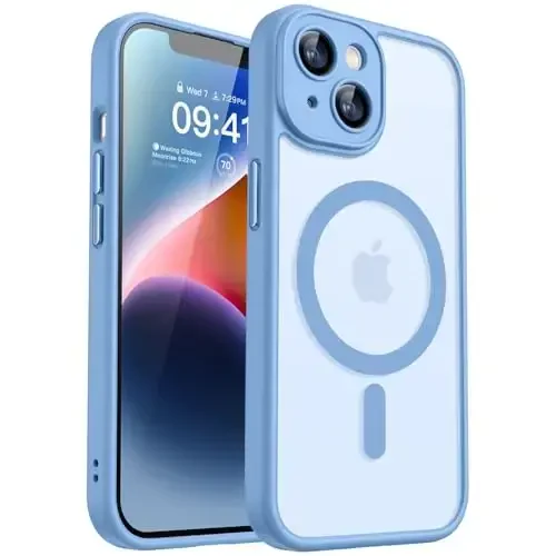 CANSHN Magnetic for iPhone 14 Plus Case, Upgraded [Full Camera Protection] [Compatible with Magsafe] [Translucent Matte] Shockproof Protective Phone Case for iPhone 14 Plus 6.7
