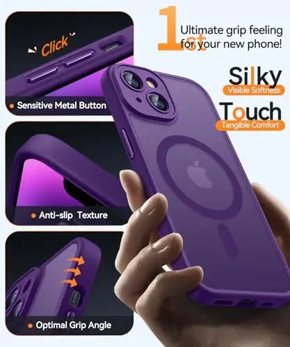 CANSHN Magnetic for iPhone 14 Plus Case, Upgraded [Full Camera Protection] [Compatible with Magsafe] [Translucent Matte] Shockproof Protective Phone Case for iPhone 14 Plus 6.7