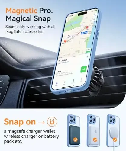 CANSHN Magnetic Compatible with iPhone 14 Pro Case, Upgraded [Full Camera Protection] [Compatible with Magsafe] [Translucent Matte] Shockproof Protective Phone Case Cover 6.1 Inch - Light Blue - 5