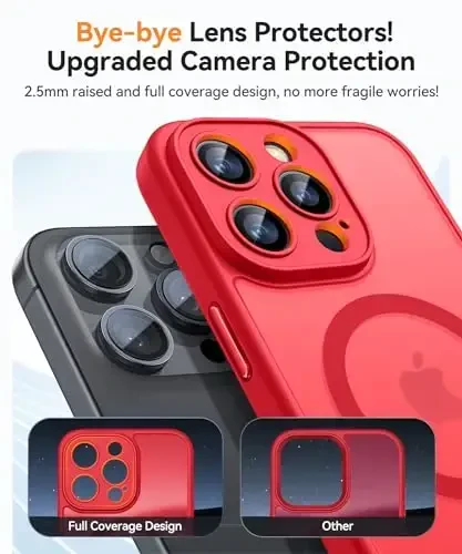 CANSHN Magnetic Compatible with iPhone 15 Pro Max Case, Upgraded [Full Camera Protection] [Compatible with Magsafe] [Translucent Matte] Shockproof Protective Phone Case Cover 6.7 Inch - Red - 3