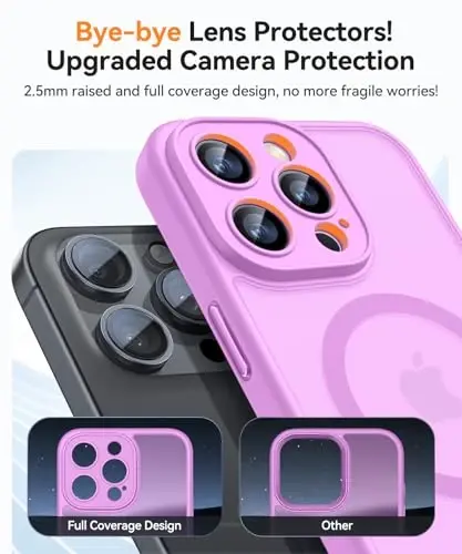 CANSHN Magnetic Compatible with iPhone 16 Pro Case, Upgraded [Full Camera Protection] [Compatible with Magsafe] [Translucent Matte] Shockproof Protective Phone Cover 6.3 Inch - Pinkish Purple - 4
