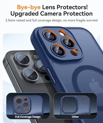 CANSHN Magnetic Compatible with iPhone 16 Pro Case, Upgraded [Full Camera Protection] [Compatible with Magsafe] [Translucent Matte] Shockproof Protective Phone Case Cover 6.3 Inch - Deep Blue - 3